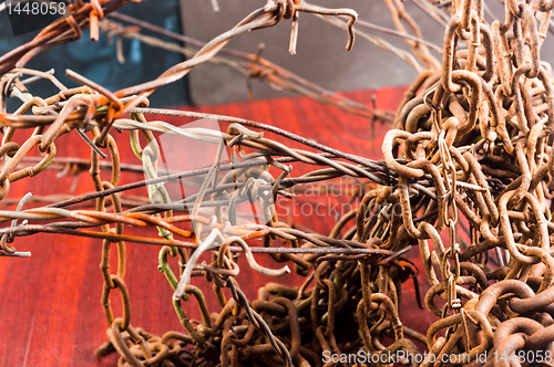 Image of Barbed wire and chain of sorrow linked in each other