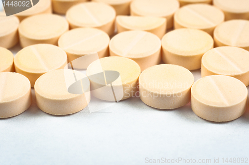 Image of Texture of medical pills on white background