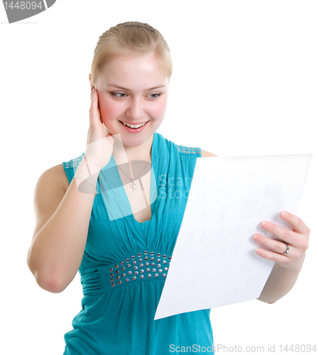 Image of Happy schoolgirl received a diploma