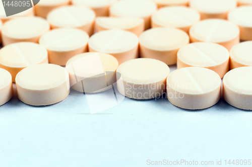 Image of Texture of medical pills on white background