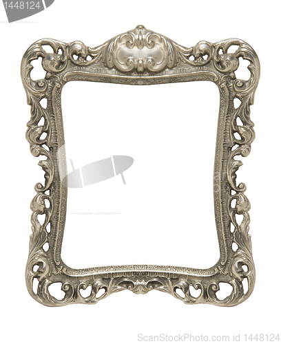 Image of Ornate pewter picture frame silhouetted against white