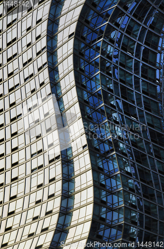 Image of Twisted glass and steel skyscraper structure