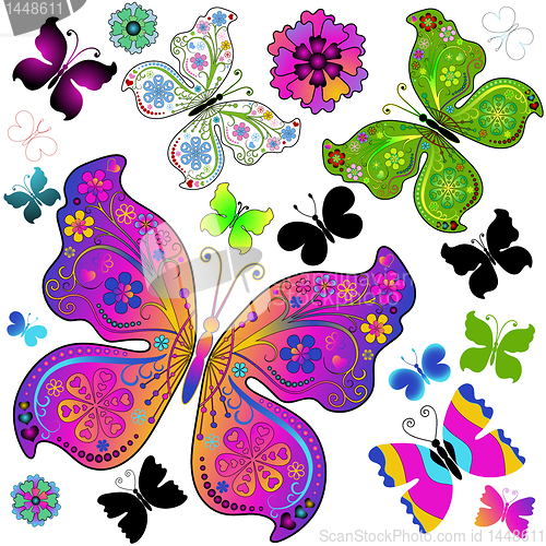 Image of Set colorful and black butterflies 