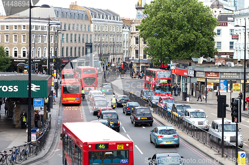 Image of Bussy Traffic in Central London, Euston Road near King's Cross a