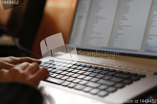 Image of Young woman working on laptop