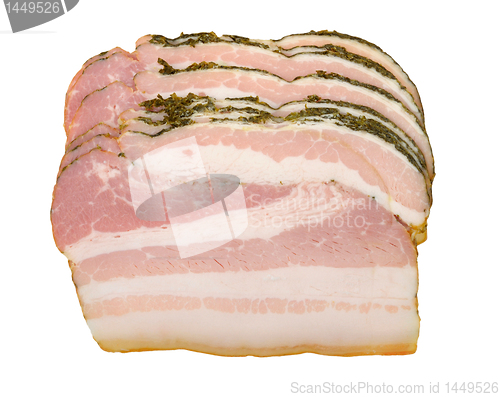 Image of sliced bacon isolated on a white background