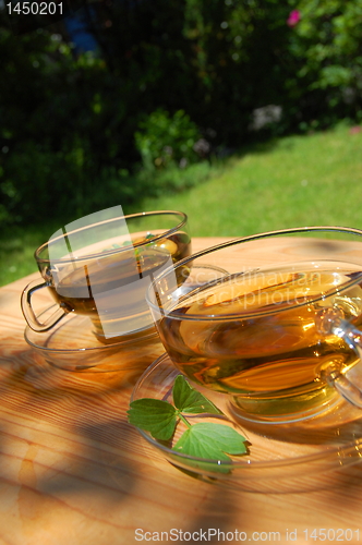 Image of cup tea in the garden