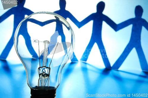 Image of bulb and team of paper man