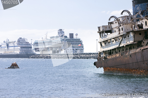 Image of Old and modern ships in Arrecife, Lanzarote, Canary Islands