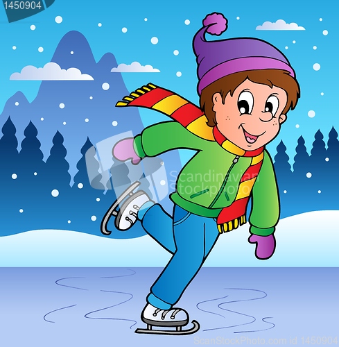 Image of Winter scene with skating boy