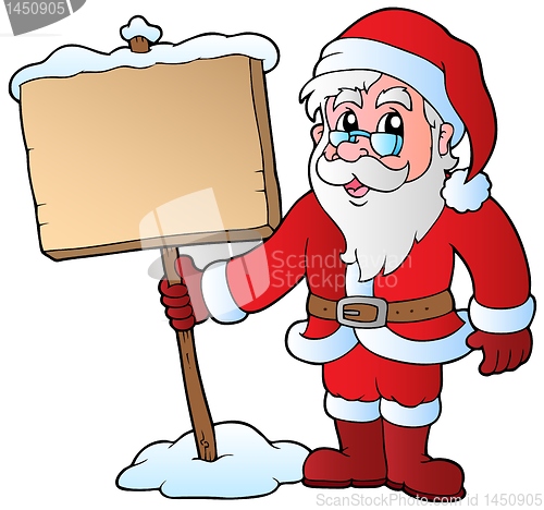 Image of Santa Claus holding wooden board