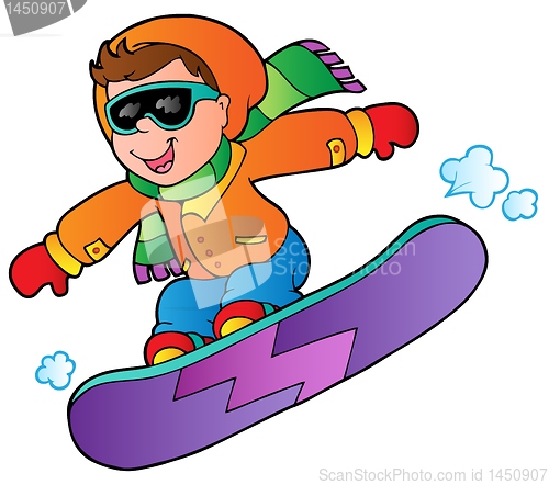 Image of Cartoon boy on snowboard