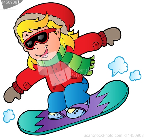 Image of Cartoon girl on snowboard
