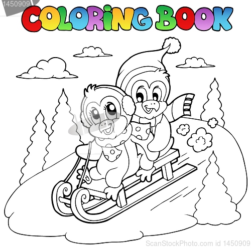 Image of Coloring book penguins sledging