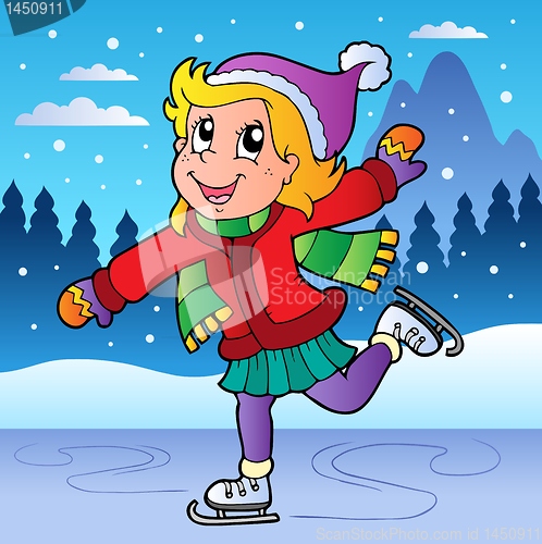 Image of Winter scene with skating girl