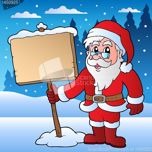 Image of Scene with Santa Claus and board