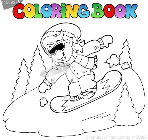 Image of Coloring book girl on snowboard