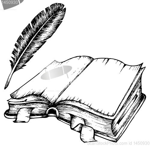 Image of Drawing of opened book with feather