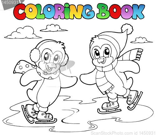 Image of Coloring book skating penguins