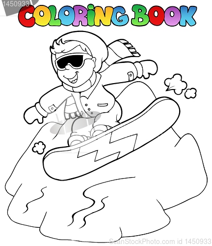 Image of Coloring book boy on snowboard