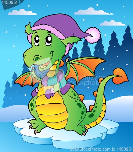 Image of Winter scene with cute dragon