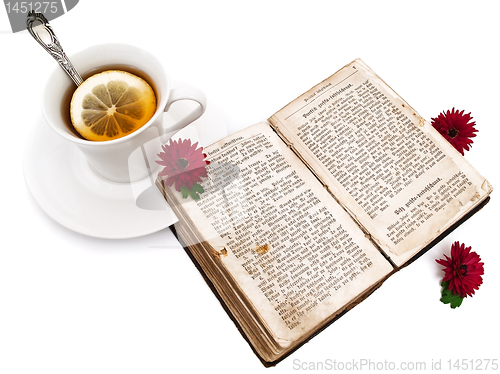 Image of tea and book