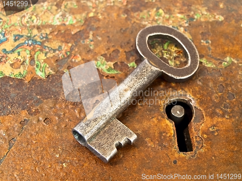 Image of rusty keyhole with key