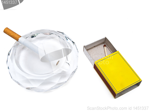 Image of ashtray, cigarette and match