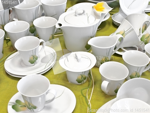 Image of tea service at green