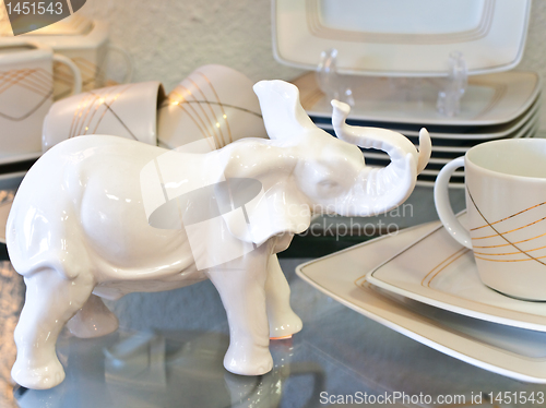 Image of porcelain elephant and tea service