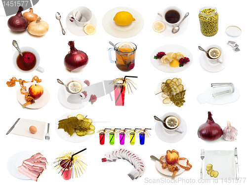 Image of set from different food and drinks items 