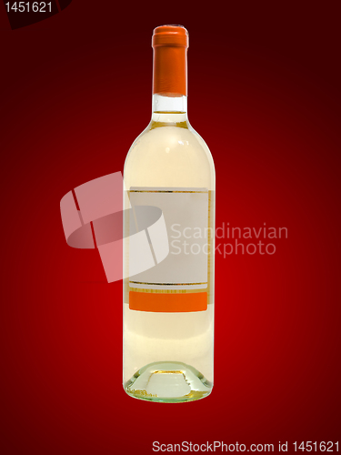 Image of white wine bottle against red