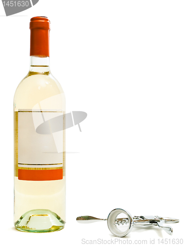 Image of white wine bottles with corkscrew