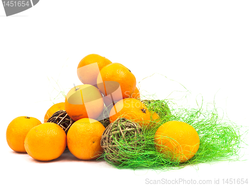 Image of mandarines decoration with green and golden