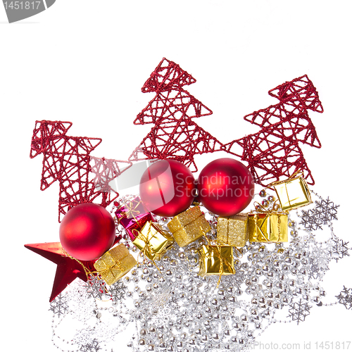Image of christmas decoration with trees and balls