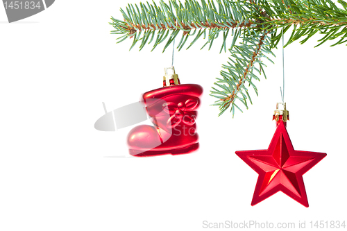 Image of red christmas decoration on the tree