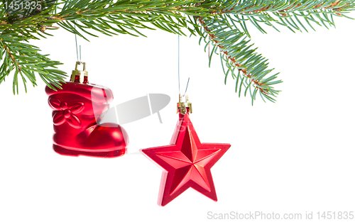 Image of red christmas decoration on the tree