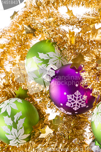 Image of christmas balls with tinsel