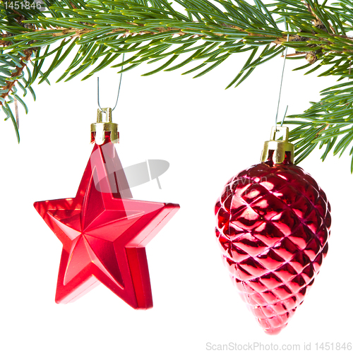 Image of red christmas decoration on the tree