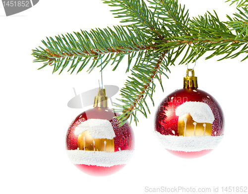 Image of red christmas ball on branch