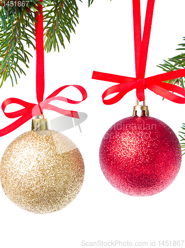 Image of christmas balls hanging from tree