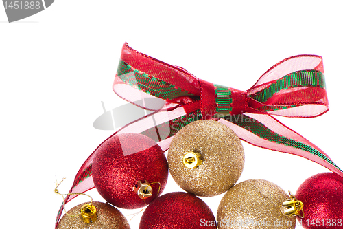 Image of christmas balls with big ribbon around