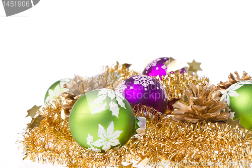 Image of christmas balls with tinsel