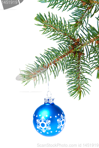 Image of ball hanging from spruce christmas tree