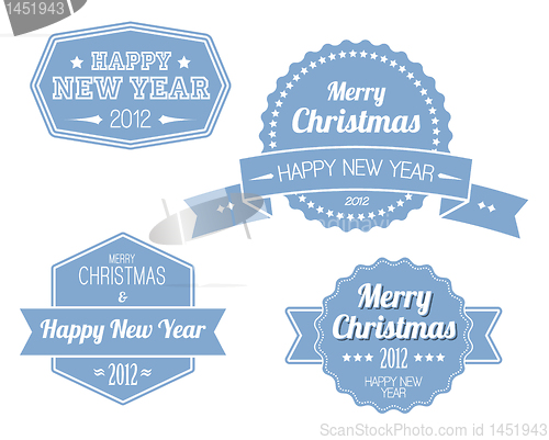 Image of Set of blue vintage retro Christmas labels