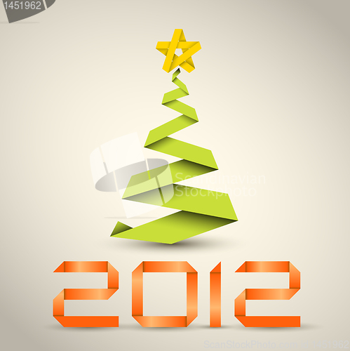 Image of Simple vector christmas tree made from green paper stripe