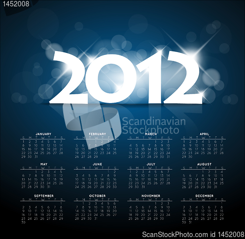 Image of Blue calendar for the new year 2012 with back light