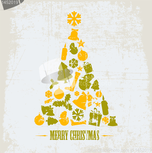 Image of Vintage Vector Grunge Christmas tree