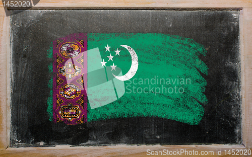 Image of flag of turkmenistan on blackboard painted with chalk  