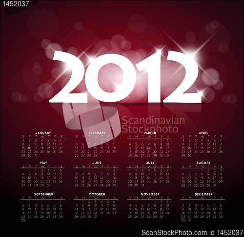 Image of Red calendar for the new year 2012 with back light